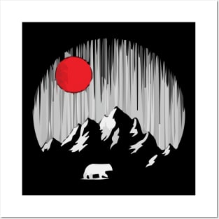 Polar Bear With Red Moon Posters and Art